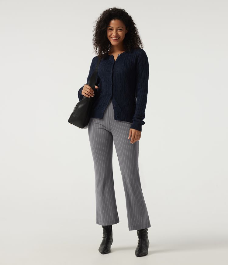 High Waisted Flare Stripe Work Pants with Pockets High Waisted Flare Stripe Work Pants with Pockets