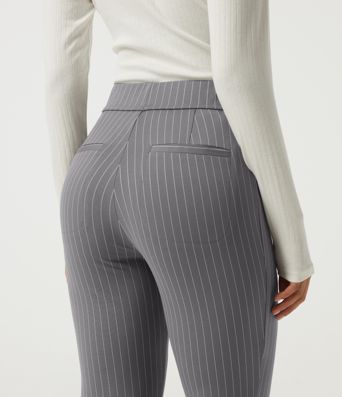 High Waisted Flare Stripe Work Pants with Pockets High Waisted Flare Stripe Work Pants with Pockets