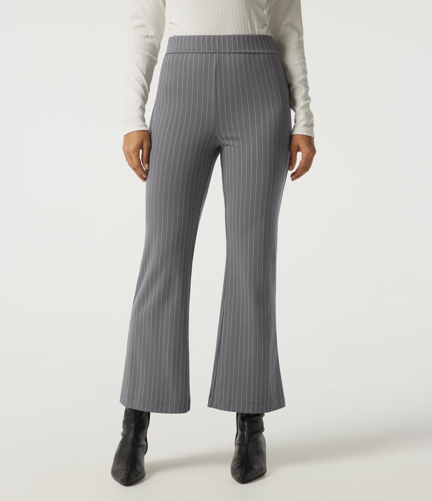 High Waisted Flare Stripe Work Pants with Pockets High Waisted Flare Stripe Work Pants with Pockets