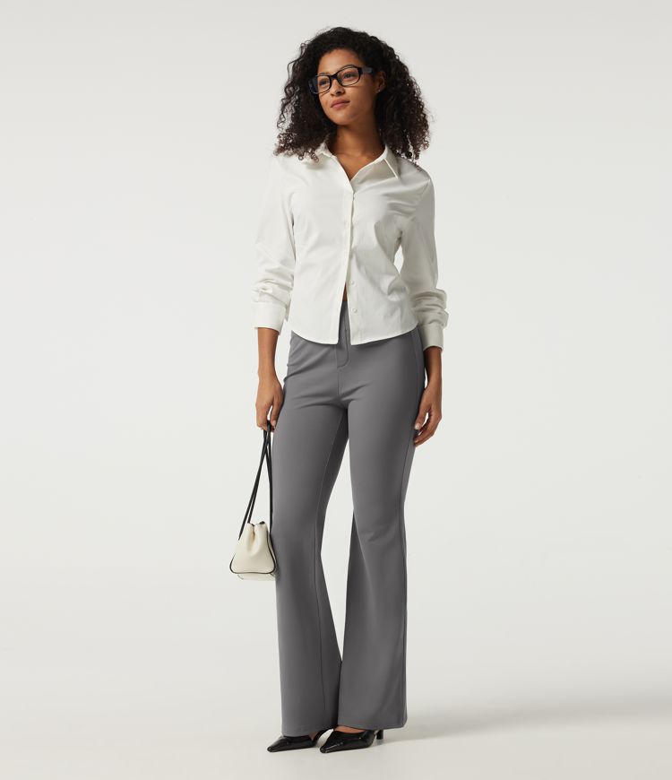 High Waisted Flare Fleece Work Pants with Pockets High Waisted Flare Fleece Work Pants with Pockets