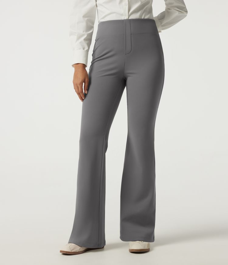 High Waisted Flare Fleece Work Pants with Pockets