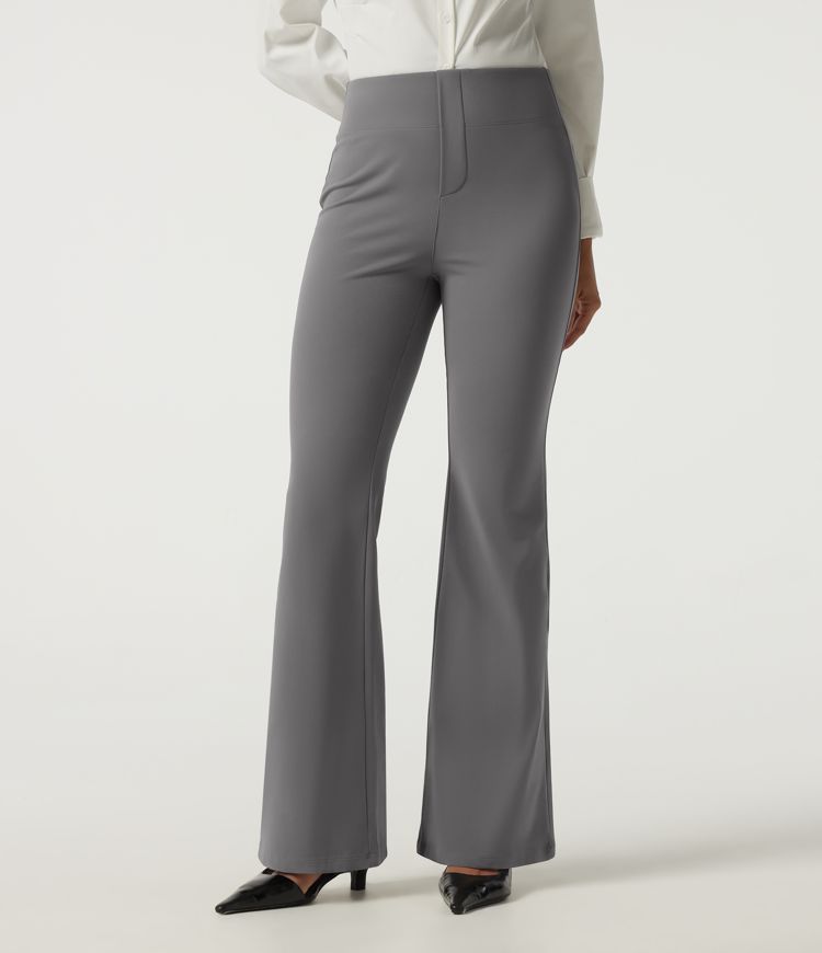 High Waisted Flare Fleece Work Pants with Pockets High Waisted Flare Fleece Work Pants with Pockets