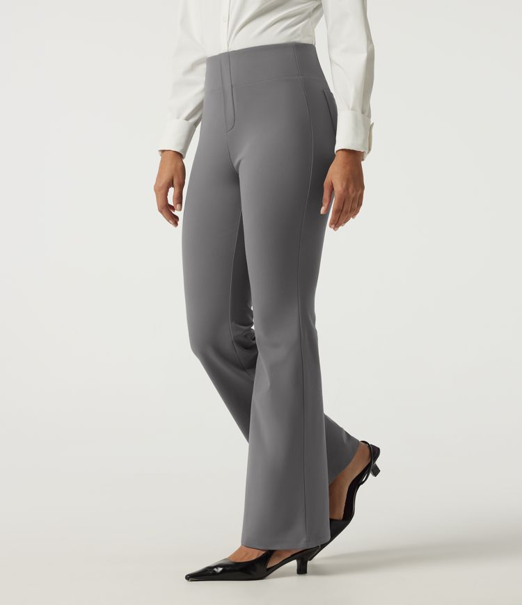 High Waisted Flare Fleece Work Pants with Pockets High Waisted Flare Fleece Work Pants with Pockets