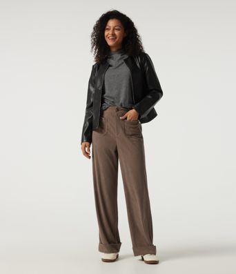 High Waisted Straight Leg Corduroy Casual Pants with Pockets