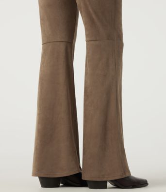 High Waisted Bootcut Suede Casual Pants with Pockets
