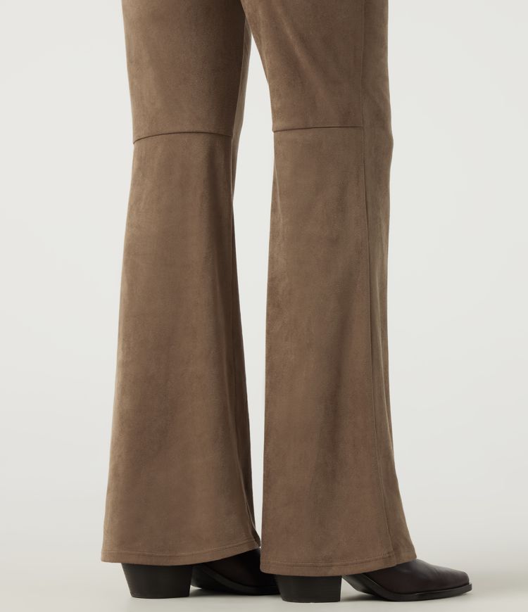High Waisted Bootcut Suede Casual Pants with Pockets