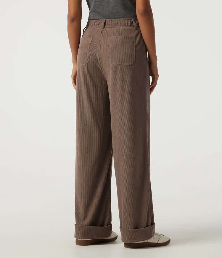 High Waisted Straight Leg Corduroy Casual Pants with Pockets