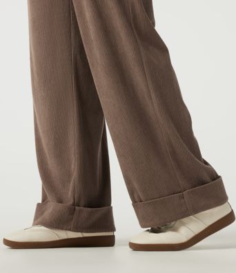 High Waisted Straight Leg Corduroy Casual Pants with Pockets