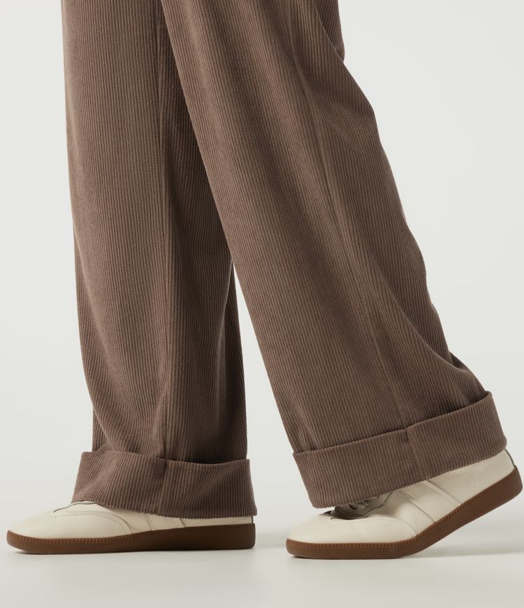 High Waisted Straight Leg Corduroy Casual Pants with Pockets