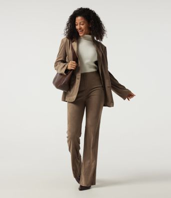 High Waisted Bootcut Suede Casual Pants with Pockets