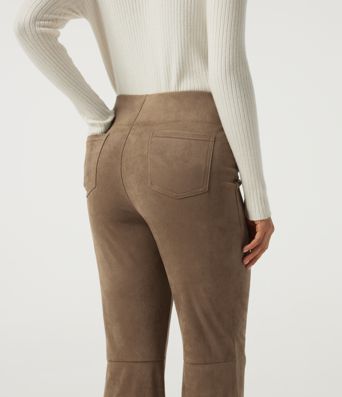 High Waisted Bootcut Suede Casual Pants with Pockets