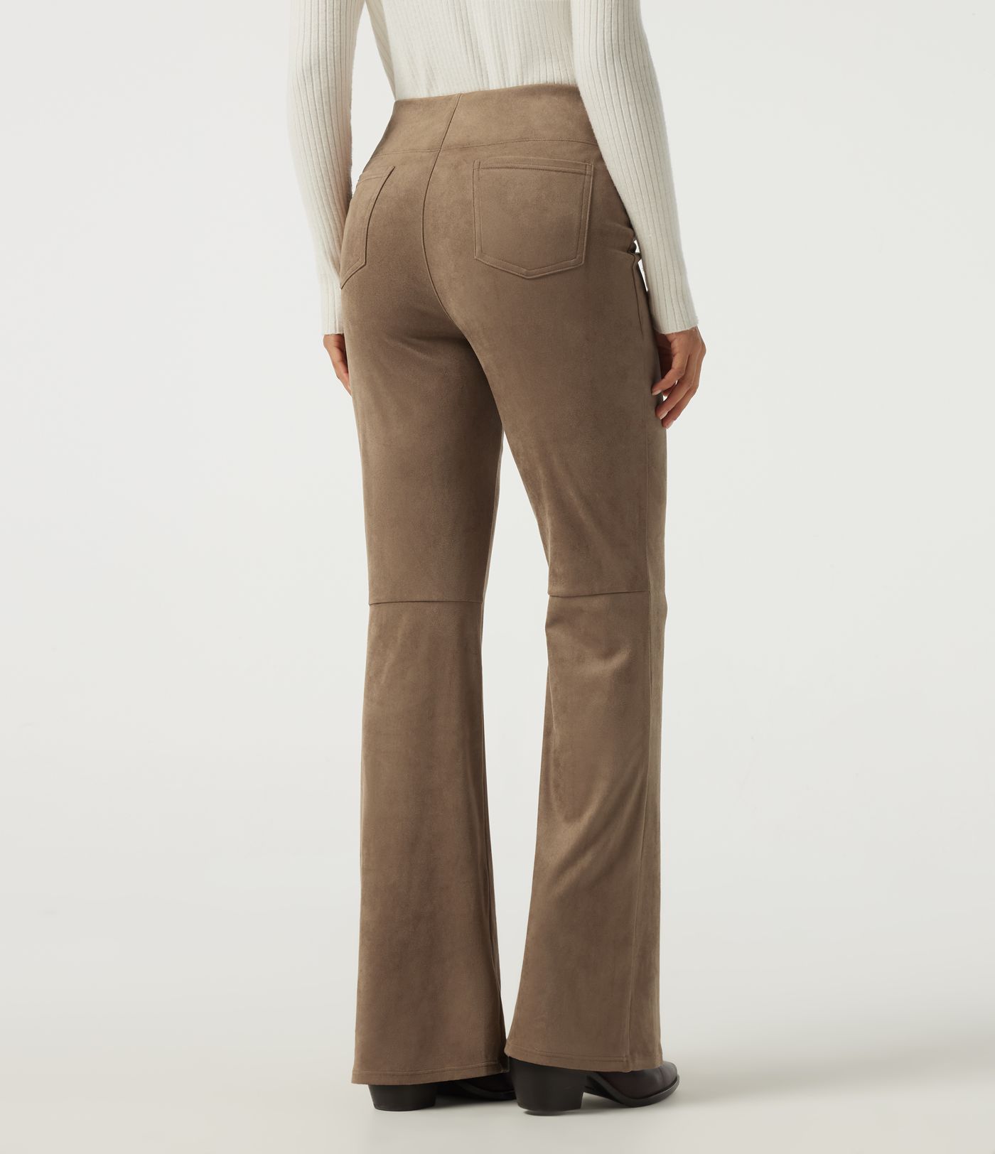 High Waisted Bootcut Suede Casual Pants with Pockets