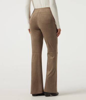 High Waisted Bootcut Suede Casual Pants with Pockets