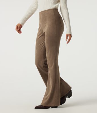 High Waisted Bootcut Suede Casual Pants with Pockets