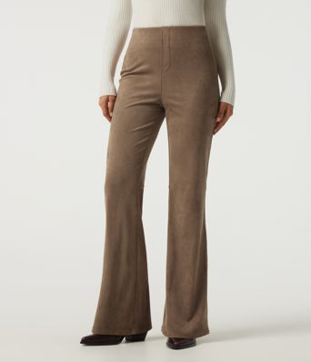 High Waisted Bootcut Suede Casual Pants with Pockets