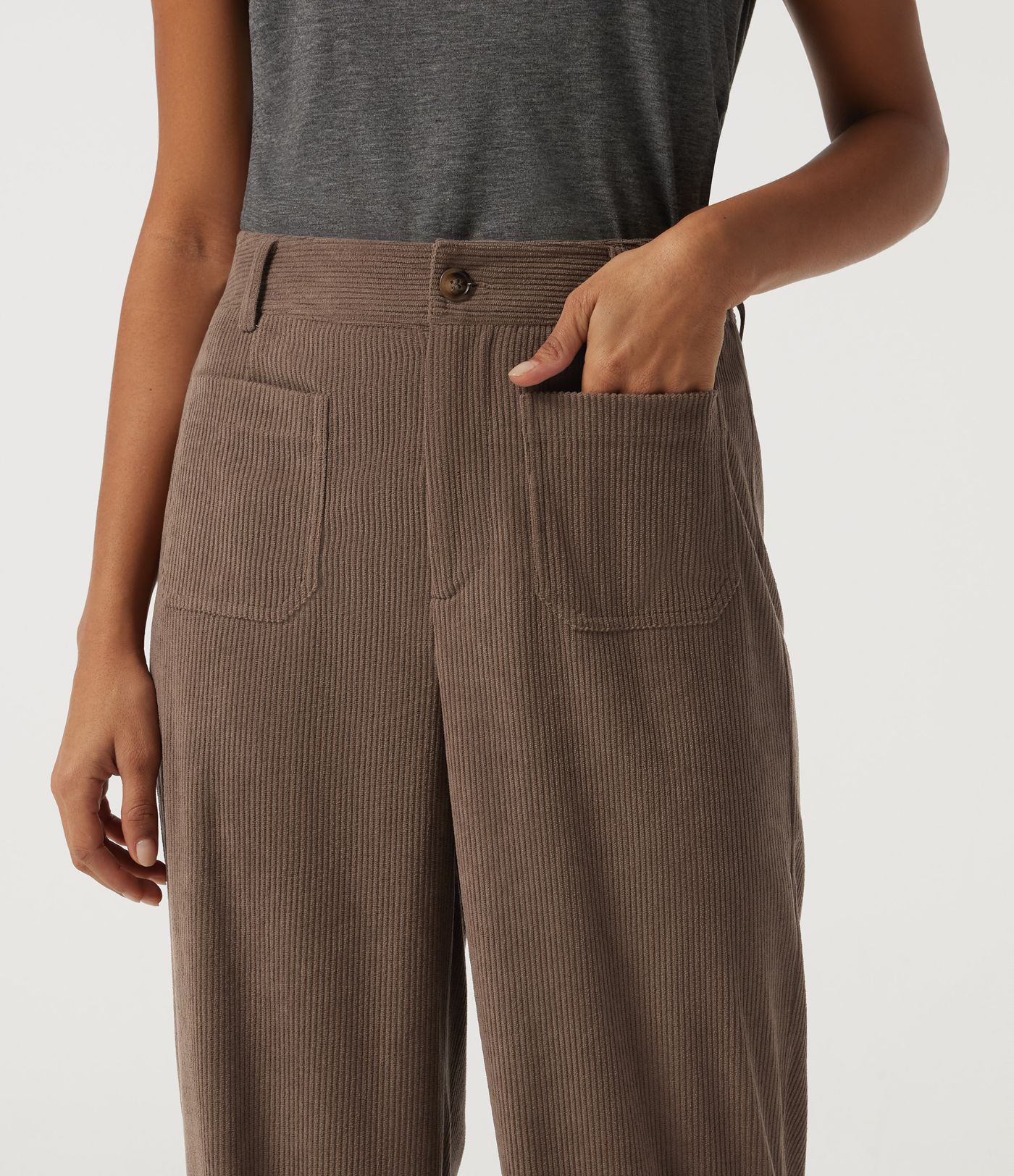 High Waisted Straight Leg Corduroy Casual Pants with Pockets