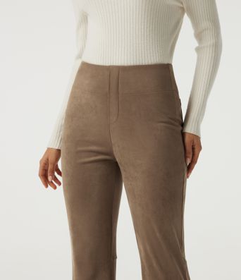 High Waisted Bootcut Suede Casual Pants with Pockets