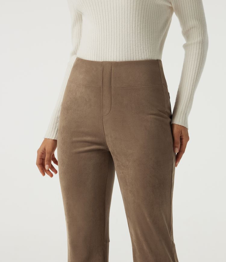 High Waisted Bootcut Suede Casual Pants with Pockets