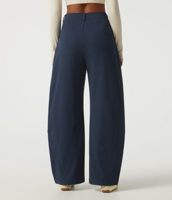 High Waisted Barrel Leg Waffle Casual Pants with Pockets High Waisted Barrel Leg Waffle Casual Pants with Pockets