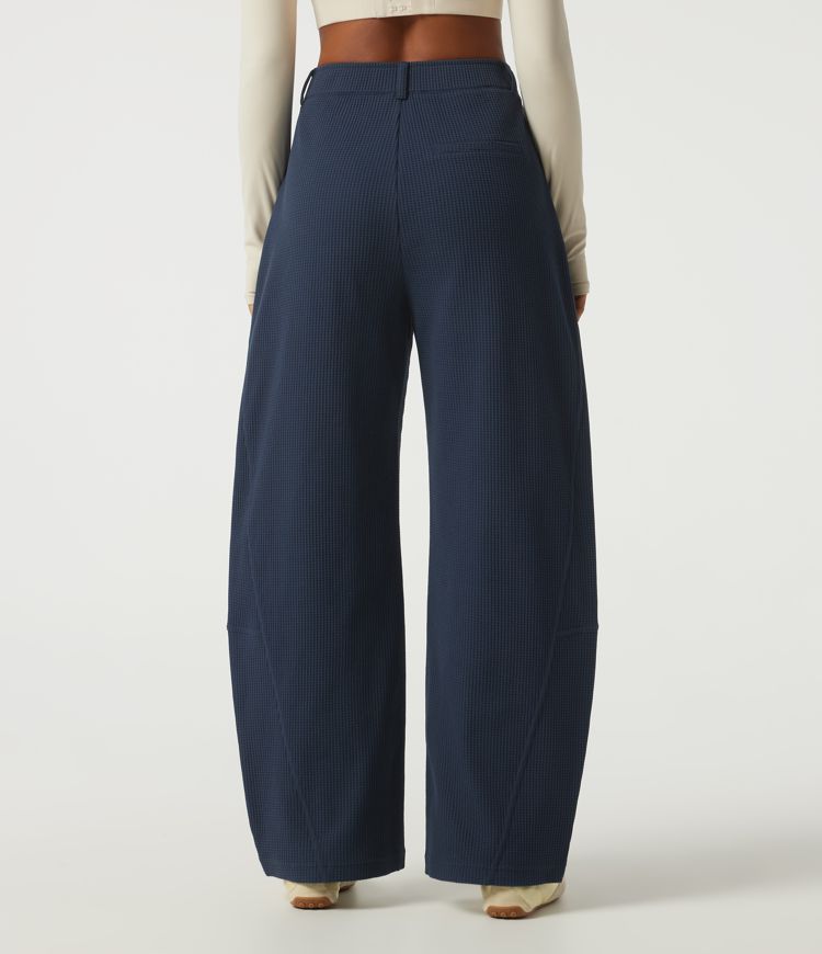 High Waisted Barrel Leg Waffle Casual Pants with Pockets High Waisted Barrel Leg Waffle Casual Pants with Pockets