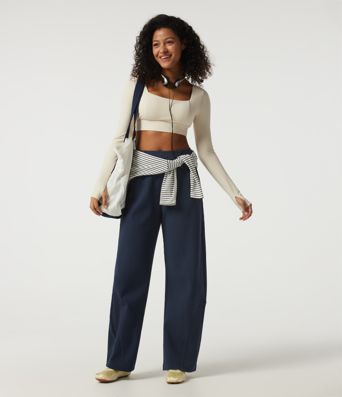 High Waisted Barrel Leg Waffle Casual Pants with Pockets High Waisted Barrel Leg Waffle Casual Pants with Pockets