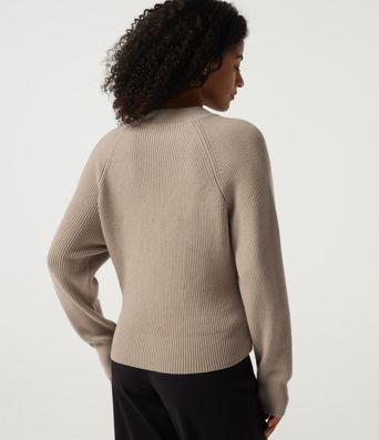 Ribbed Knit V Neck Long Sleeve Work Sweater
