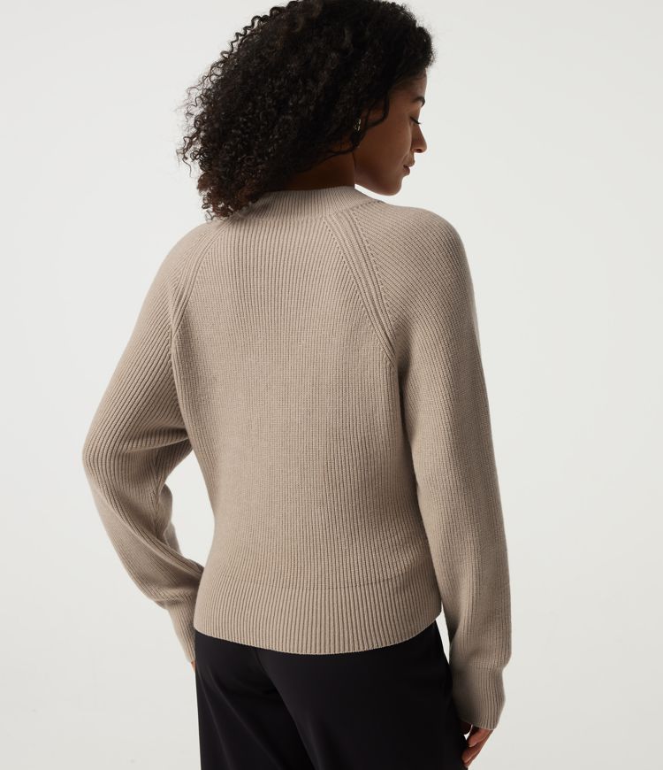 Ribbed Knit V Neck Long Sleeve Work Sweater