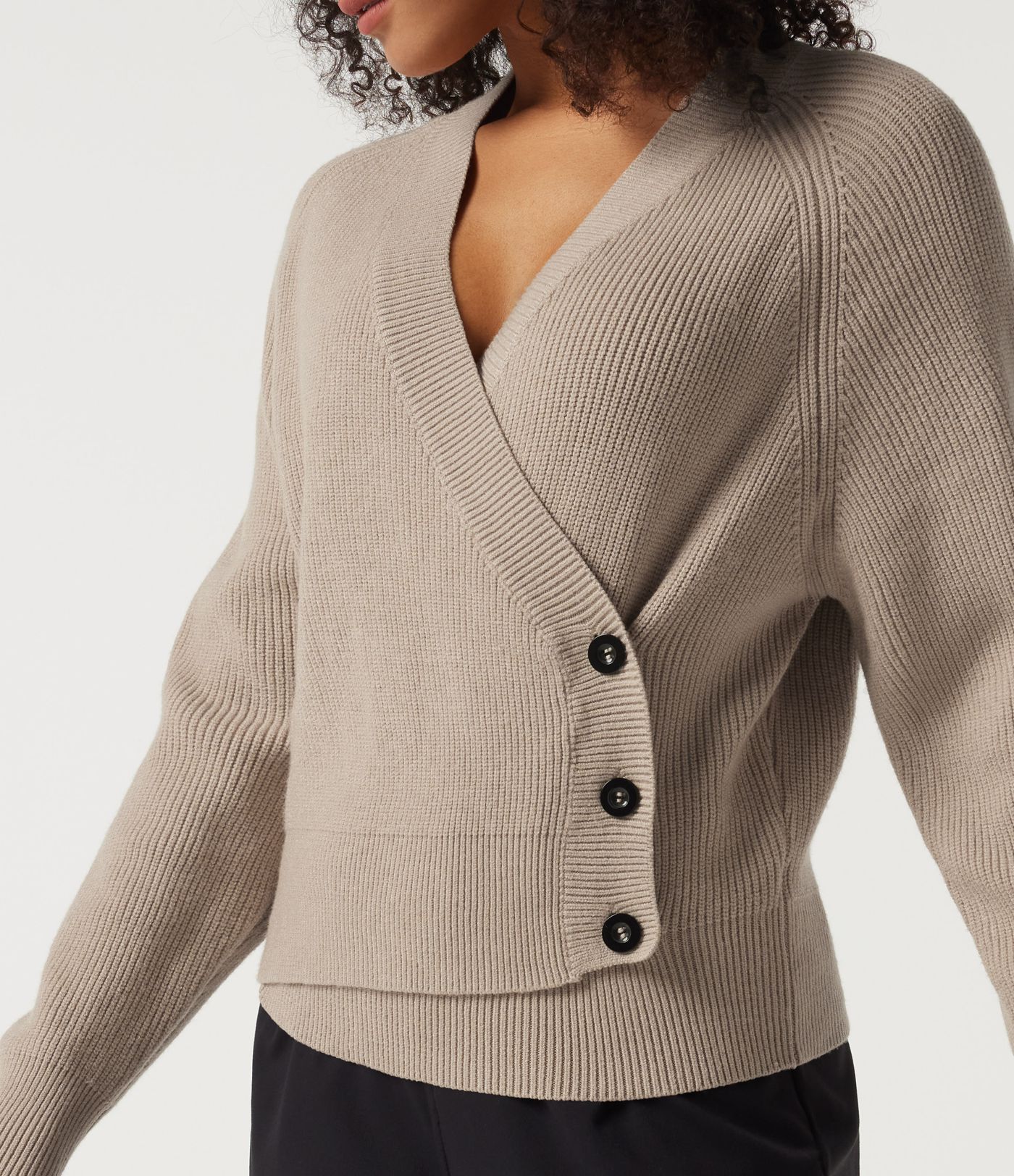 Ribbed Knit V Neck Long Sleeve Work Sweater