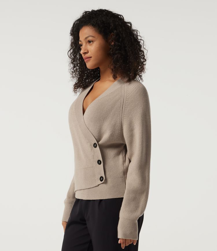 Ribbed Knit V Neck Long Sleeve Work Sweater