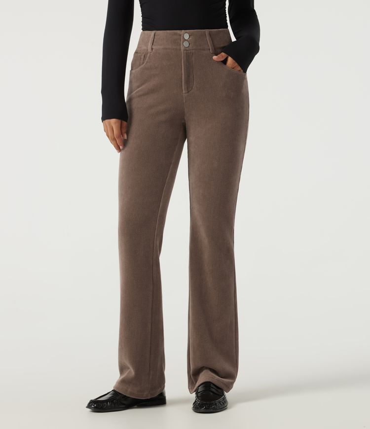 Pantalon bootcut en velours côtelé taille mi-haute avec poches