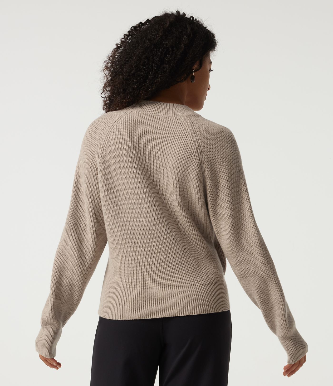 Ribbed Knit V Neck Long Sleeve Work Sweater