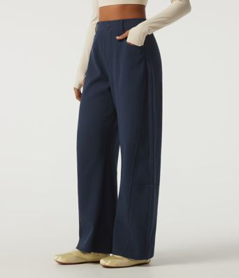 High Waisted Barrel Leg Waffle Casual Pants with Pockets High Waisted Barrel Leg Waffle Casual Pants with Pockets