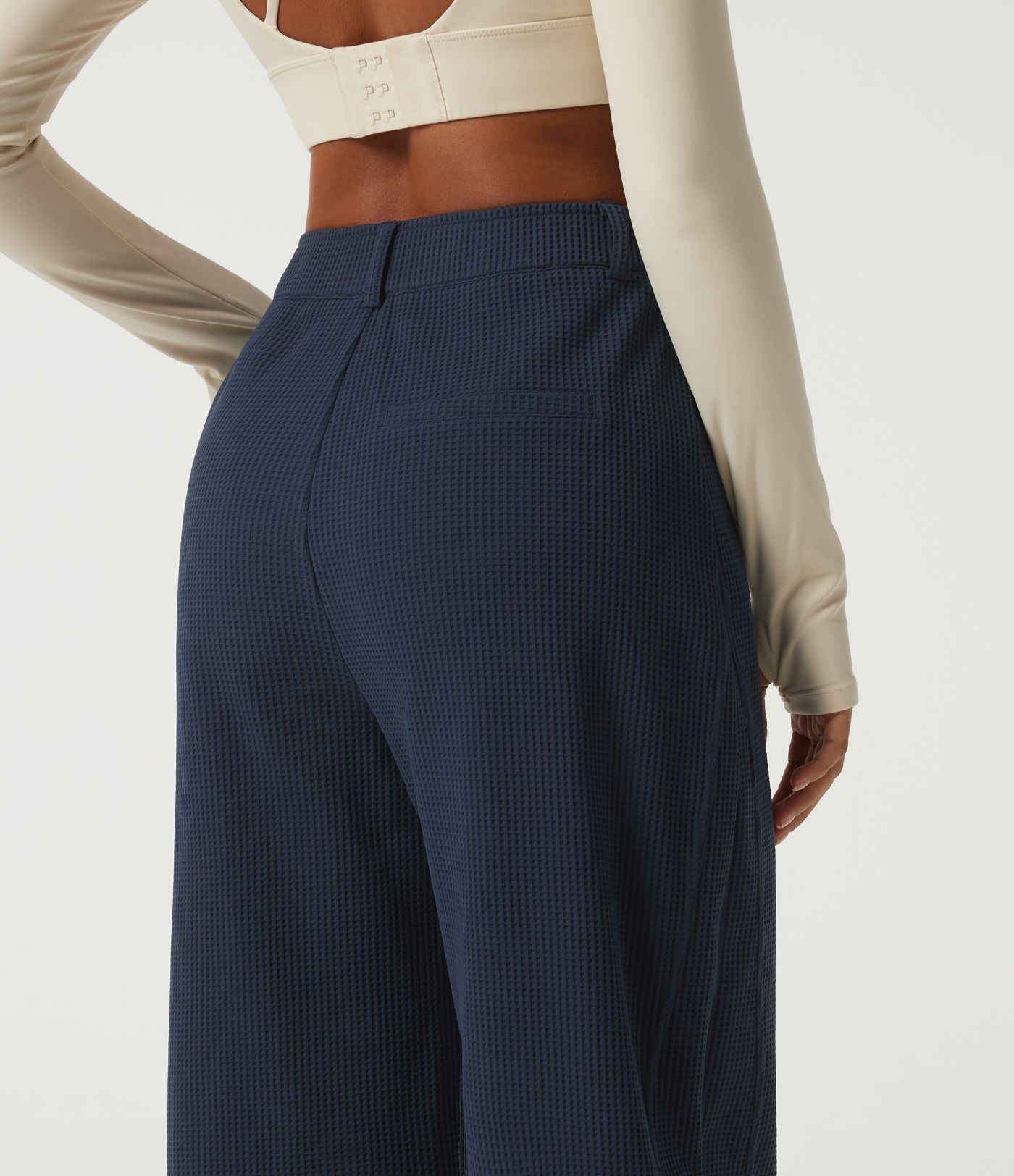 High Waisted Barrel Leg Waffle Casual Pants with Pockets High Waisted Barrel Leg Waffle Casual Pants with Pockets