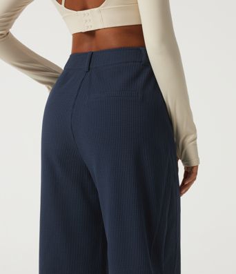 High Waisted Barrel Leg Waffle Casual Pants with Pockets High Waisted Barrel Leg Waffle Casual Pants with Pockets
