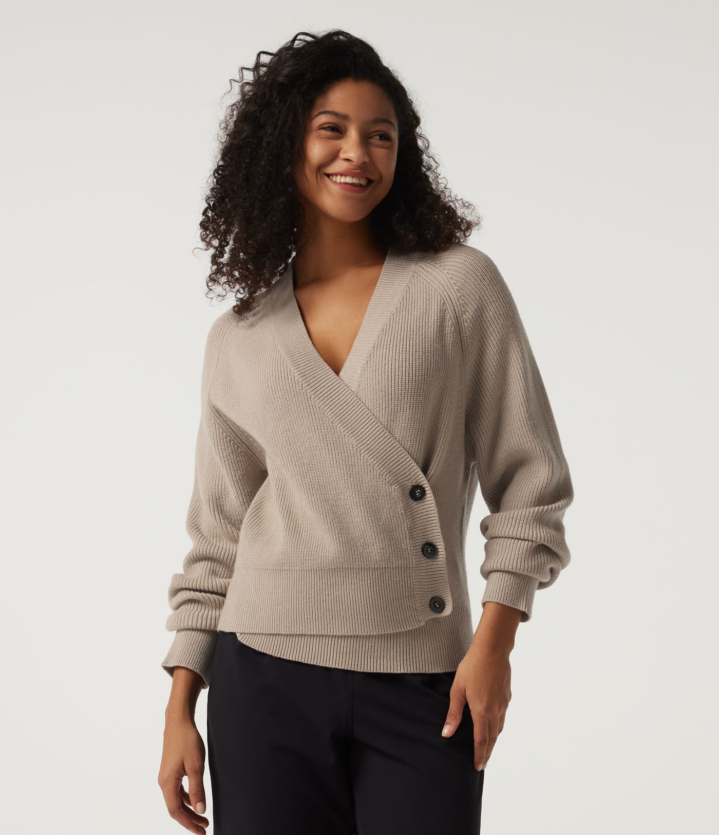 Ribbed Knit V Neck Long Sleeve Work Sweater