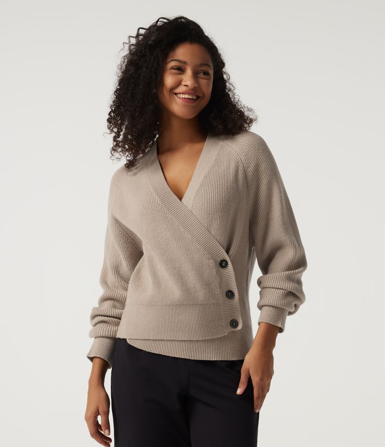 Ribbed Knit V Neck Long Sleeve Work Sweater