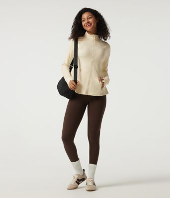Stand Collar Long Sleeve Yoga Jacket with Pockets and Thumb Holes