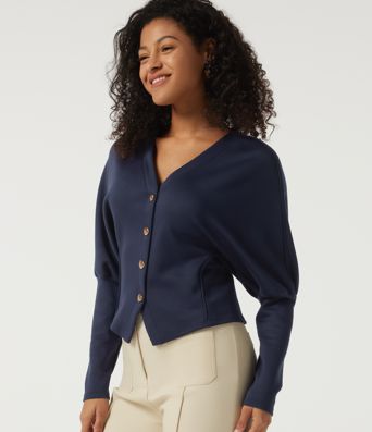 V Neck Batwing Long Sleeve Work Jacket