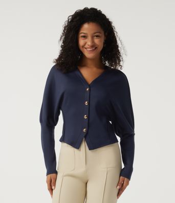 V Neck Batwing Long Sleeve Work Jacket
