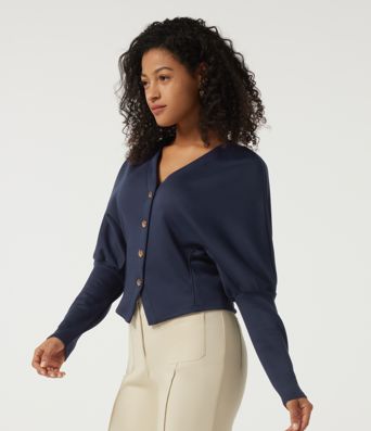 V Neck Batwing Long Sleeve Work Jacket