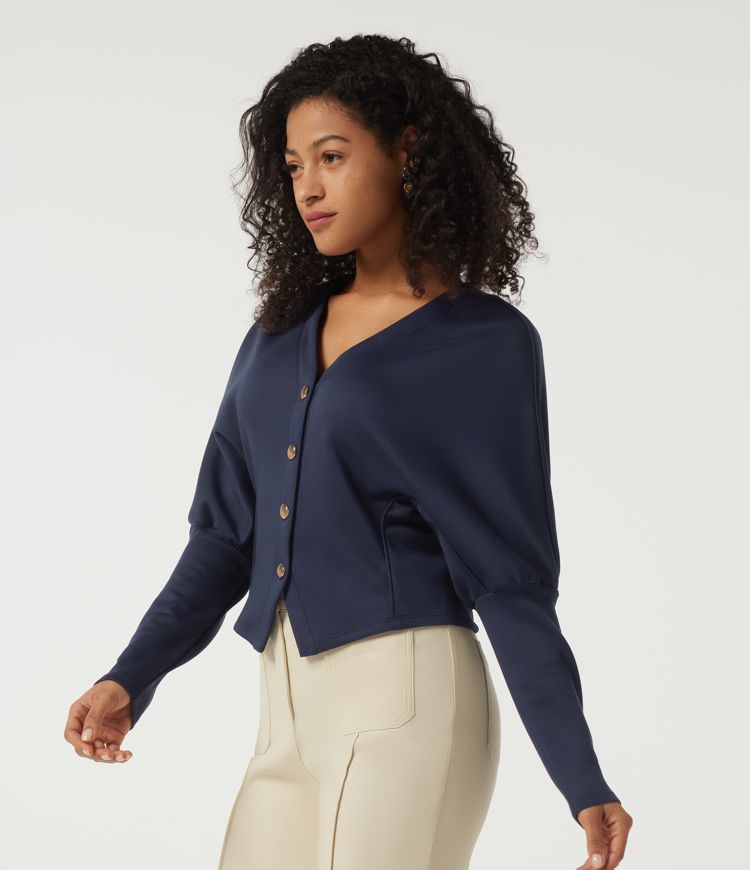 V Neck Batwing Long Sleeve Work Jacket
