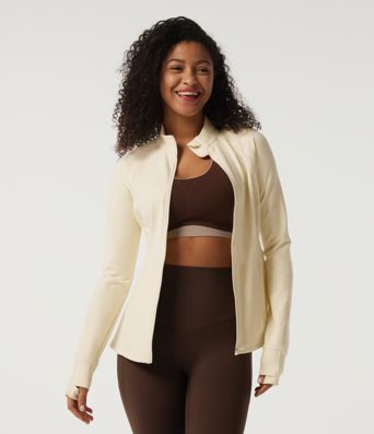 Stand Collar Long Sleeve Yoga Jacket with Pockets and Thumb Holes
