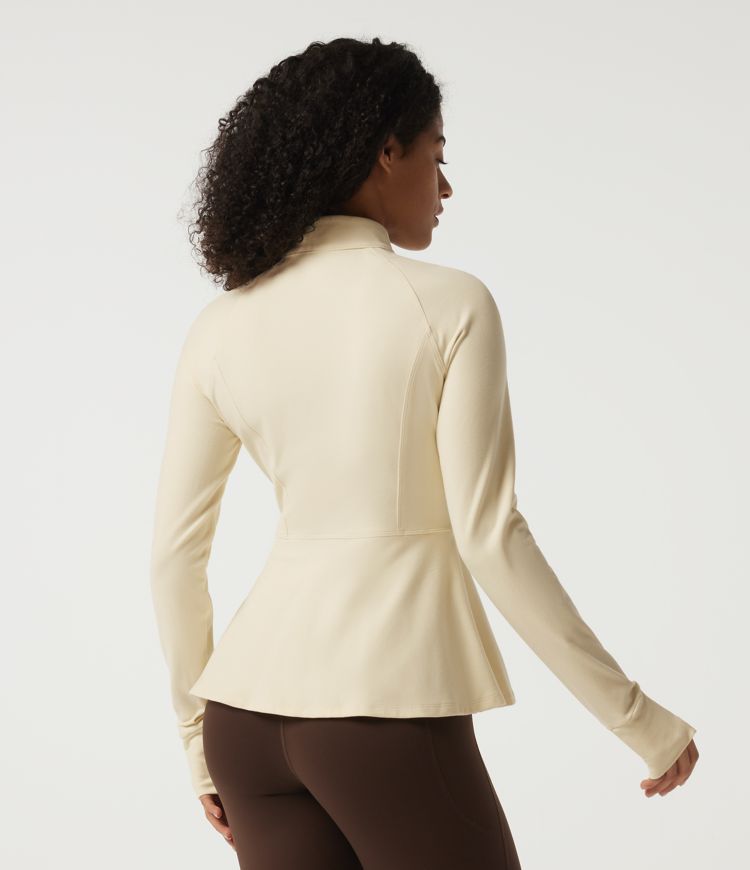 Stand Collar Long Sleeve Yoga Jacket with Pockets and Thumb Holes