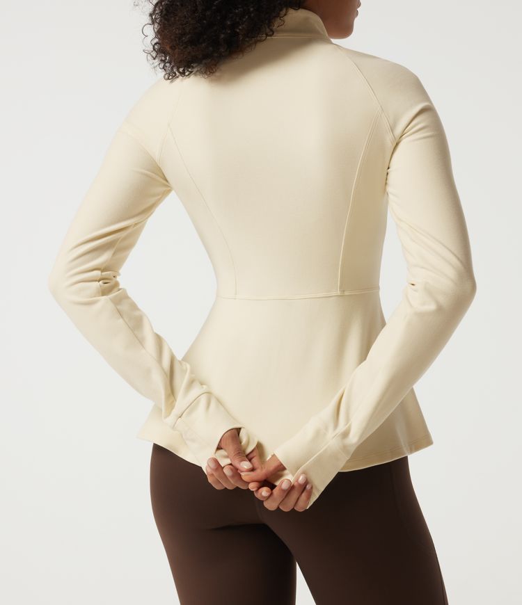 Stand Collar Long Sleeve Yoga Jacket with Pockets and Thumb Holes