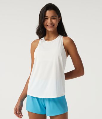 Reflective Round Neck Racerback Contrast Mesh Running Tank Top