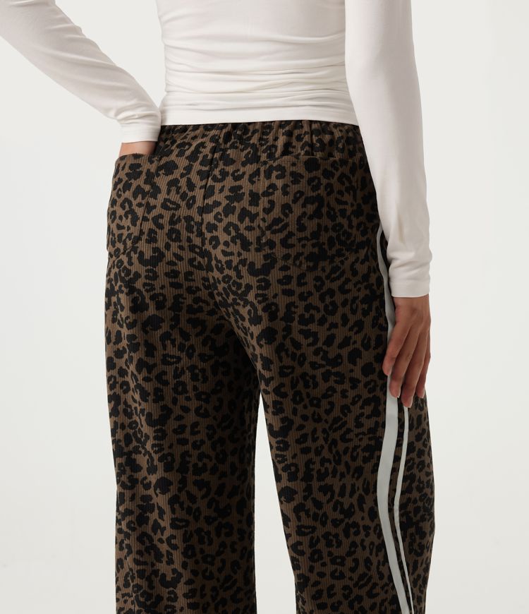 Pantalon léopard taille haute coupe large à cordon de serrage avec bandes latérales Pantalon léopard taille haute coupe large à cordon de serrage avec bandes latérales