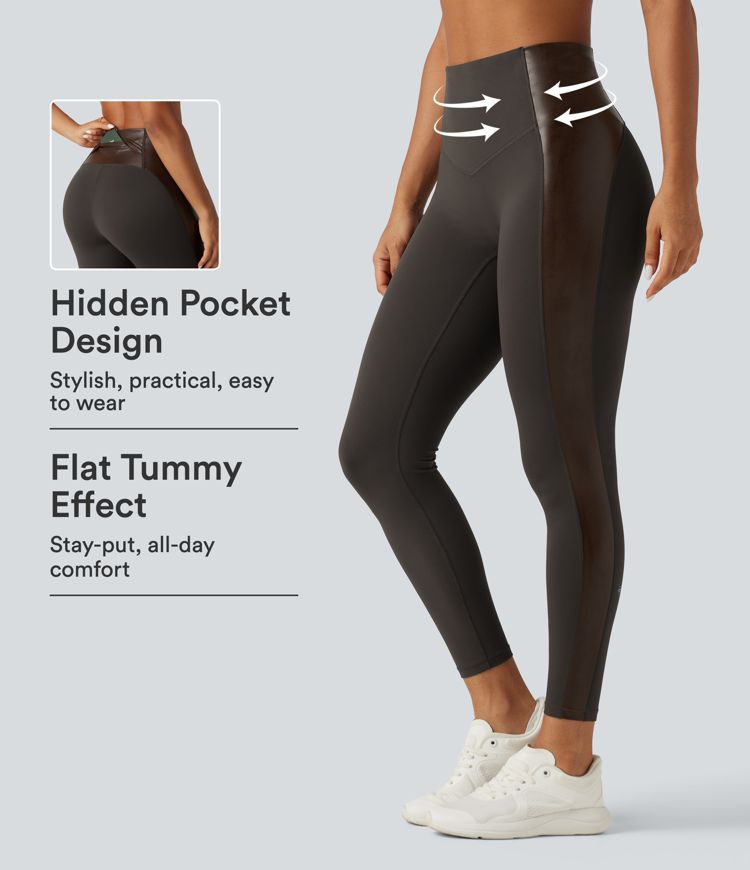 Halara UltraSculpt™ High Waisted Stretchy PU Tummy Control Yoga Leggings with Pocket Halara UltraSculpt™ High Waisted Stretchy PU Tummy Control Yoga Leggings with Pocket