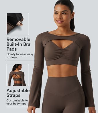 SoftlyZero™ Airy Boat Neck Flounce Long Sleeve InstantCool Yoga Sports Top with Built-in Bra SoftlyZero™ Airy Boat Neck Flounce Long Sleeve InstantCool Yoga Sports Top with Built-in Bra