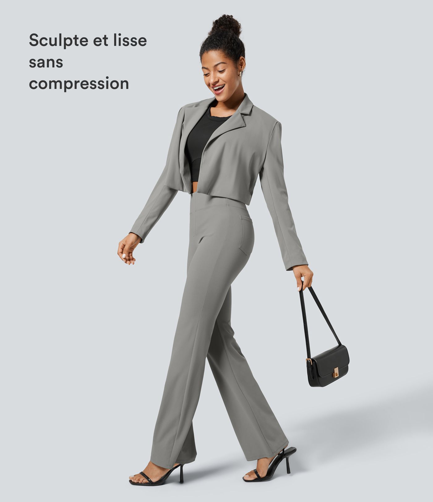 Pantalon tailleur légèrement évasé taille haute avec poches arrière Halara Flex™ Pantalon tailleur légèrement évasé taille haute avec poches arrière Halara Flex™