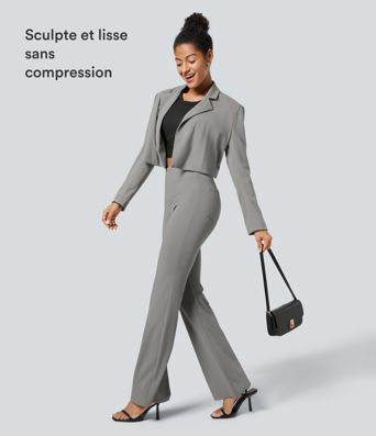 Pantalon tailleur légèrement évasé taille haute avec poches arrière Halara Flex™ Pantalon tailleur légèrement évasé taille haute avec poches arrière Halara Flex™